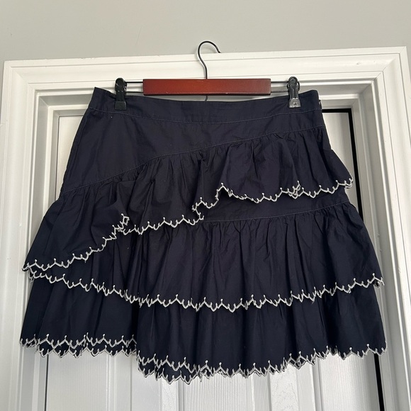 Ulla Johnson Ella Skirt Navy Embroidered Layered Tiered Scalloped Edge - Picture 3 of 6